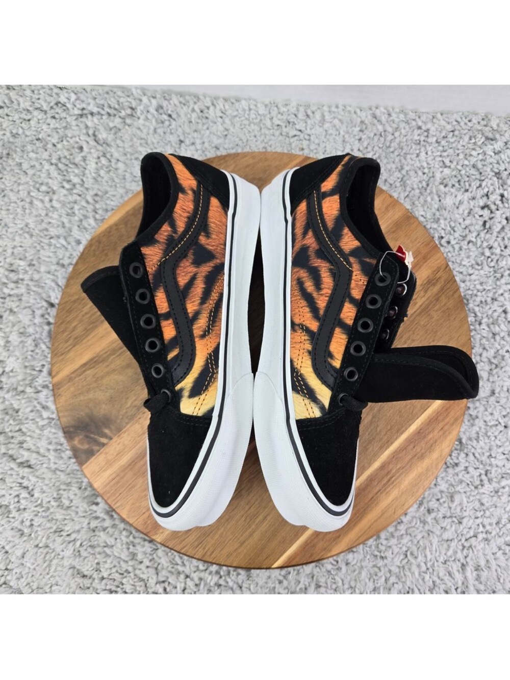 Vans Old Skool Tiger Print Black Orange Athletic Daily Skating Sneaker Women 7.5